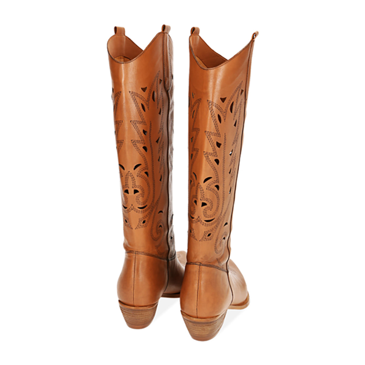 Stivali texani cognac in pelle, tacco 5,5 cm