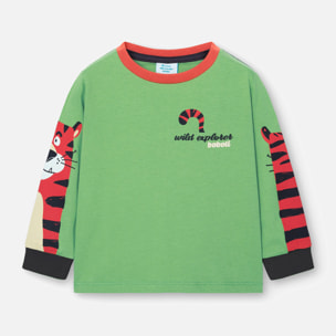 Camiseta niÃ±o estampada, mangas largas, verde, 328014-4678