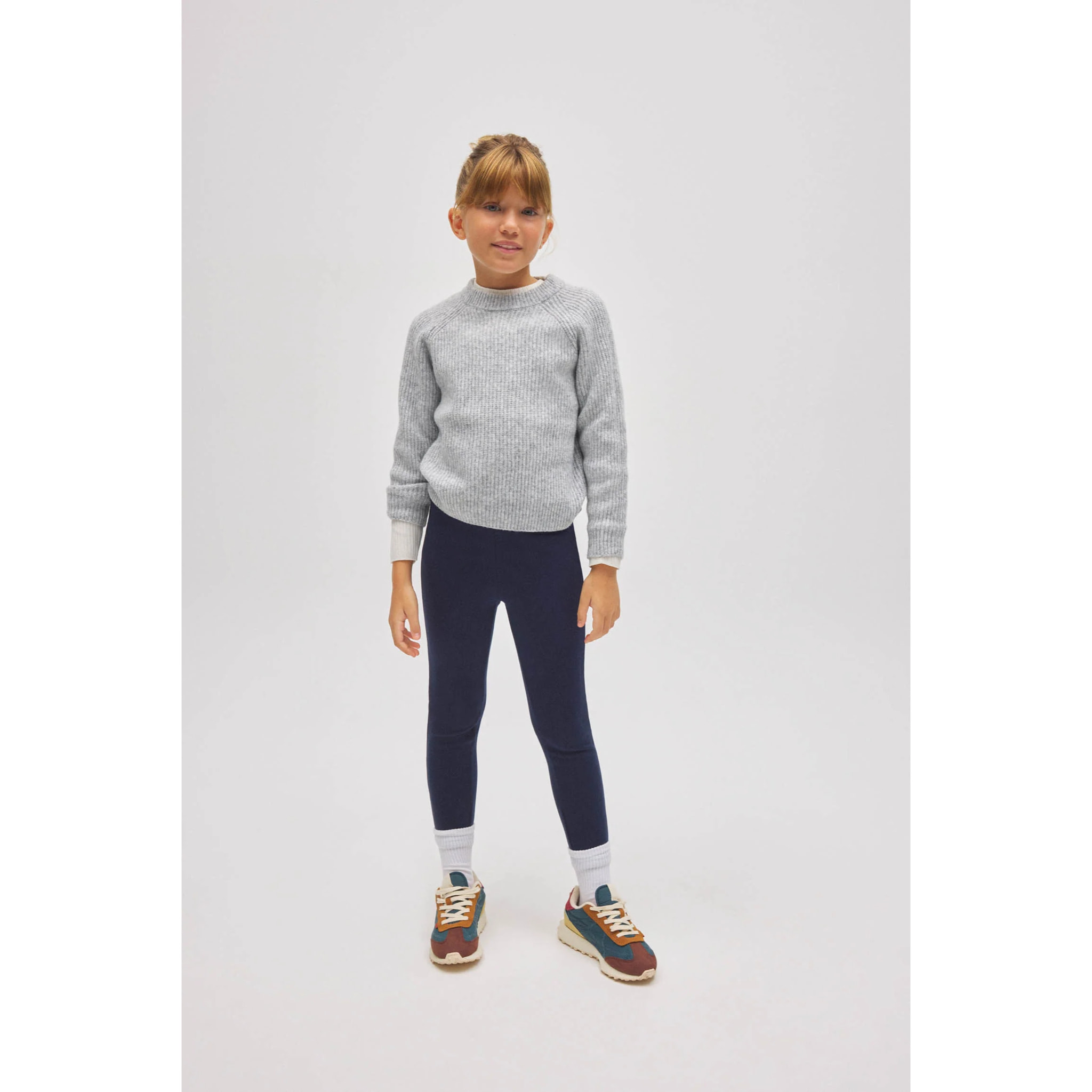 Leggings termici da bambina in pile blu navy