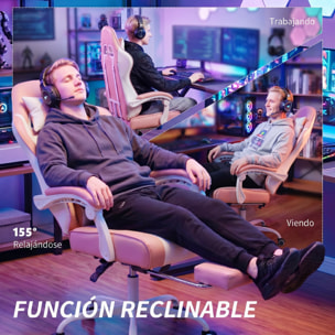 Silla Gaming Ergonómica, Silla Gamer con Lumbar Masaje Vibración, Reclinable 155°, Altura Ajustable, Reposacabezas y Reposapiés Retráctil, para Oficina, Estudio, Rosa