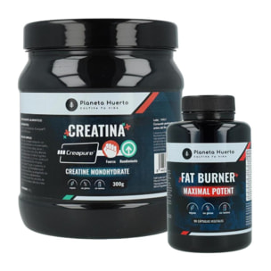 PLANETA HUERTO | Pack Rendimiento Muscular: Creatina Creapure 300 g + Fat Burner 90 Cápsulas - Fuerza, Energía y Quema de Grasa