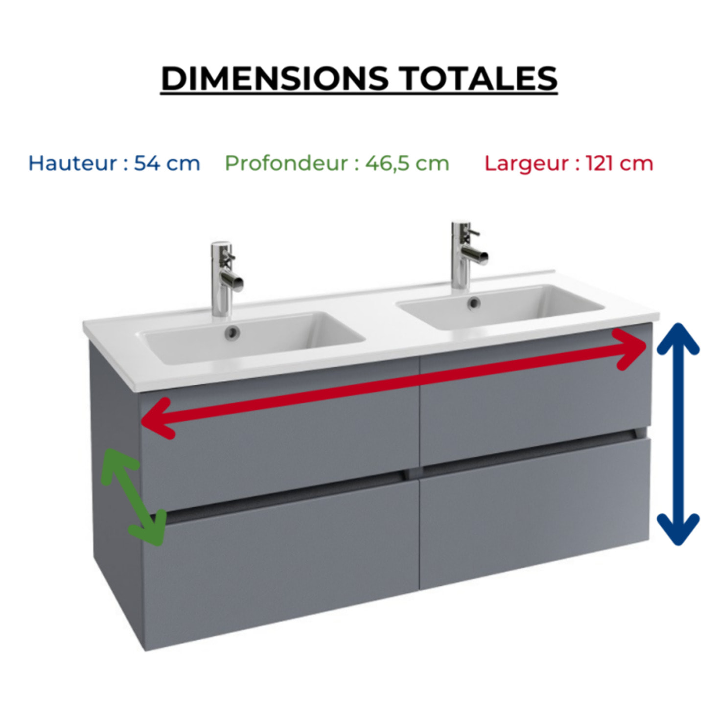 Meuble double vasque 120 cm Tolbiac gris anthracite + miroir led