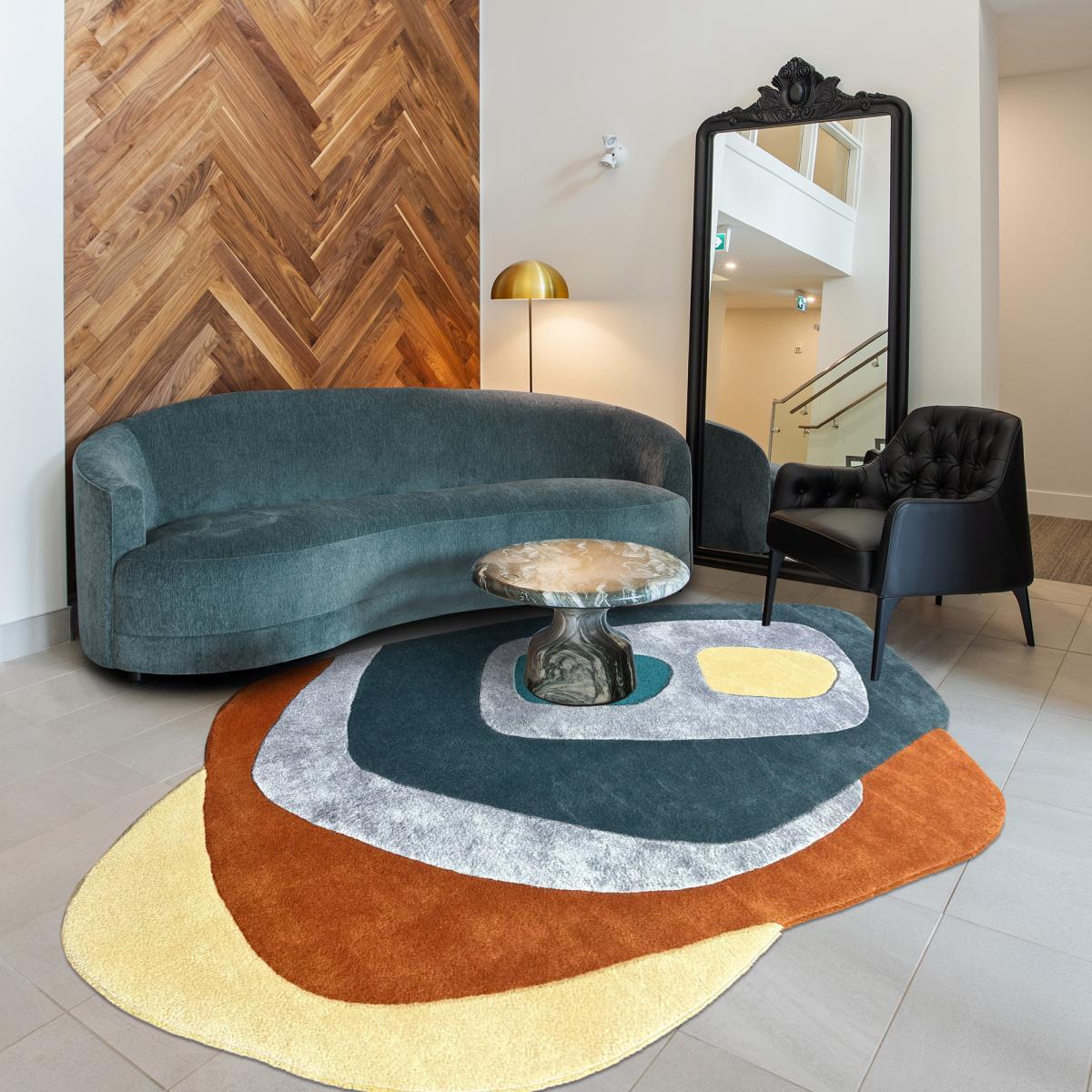 Tapis salon 160x230 CIRCLAR Multicolore , tapis en laine et viscose pour un aspect doux et soyeux