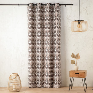 Rideau motif art déco  - Effet velours à oeillets - Taupe
