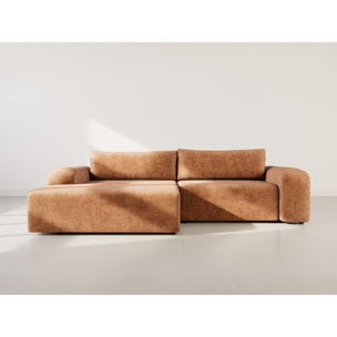 Rebecca - canapé d'angle gauche 4 places convertible avec coffre en velours texturé - Rouille