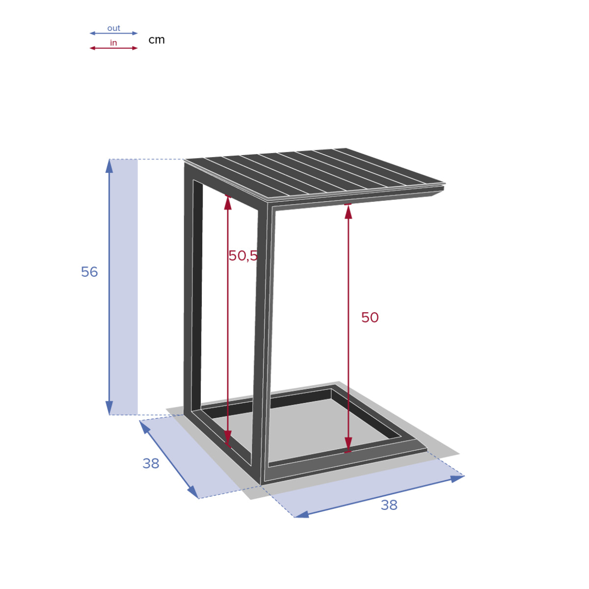 Table d'appoint de jardin carrée "Évasion" argile