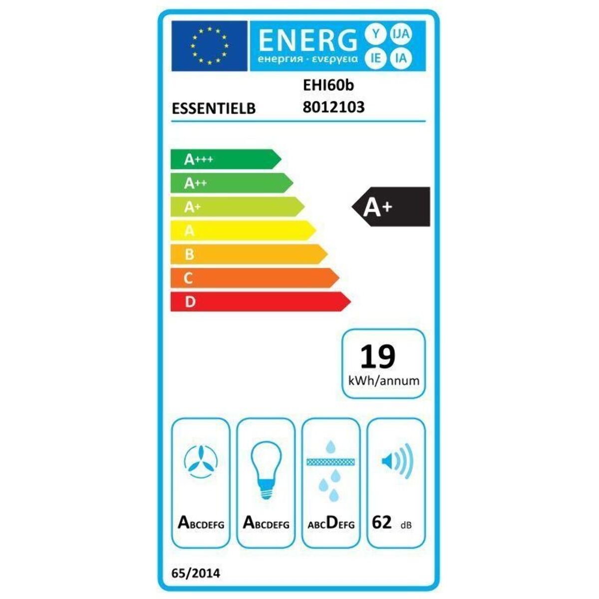 Hotte décorative murale inclinée ESSENTIELB EHI60b