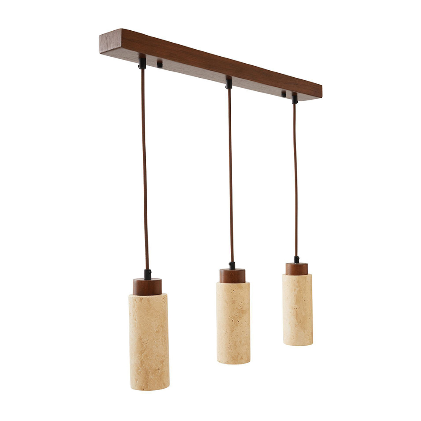 Suspension design 3 spots en travertin et effet bois TIVOLI