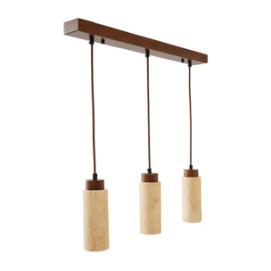 Suspension design 3 spots en travertin et effet bois TIVOLI