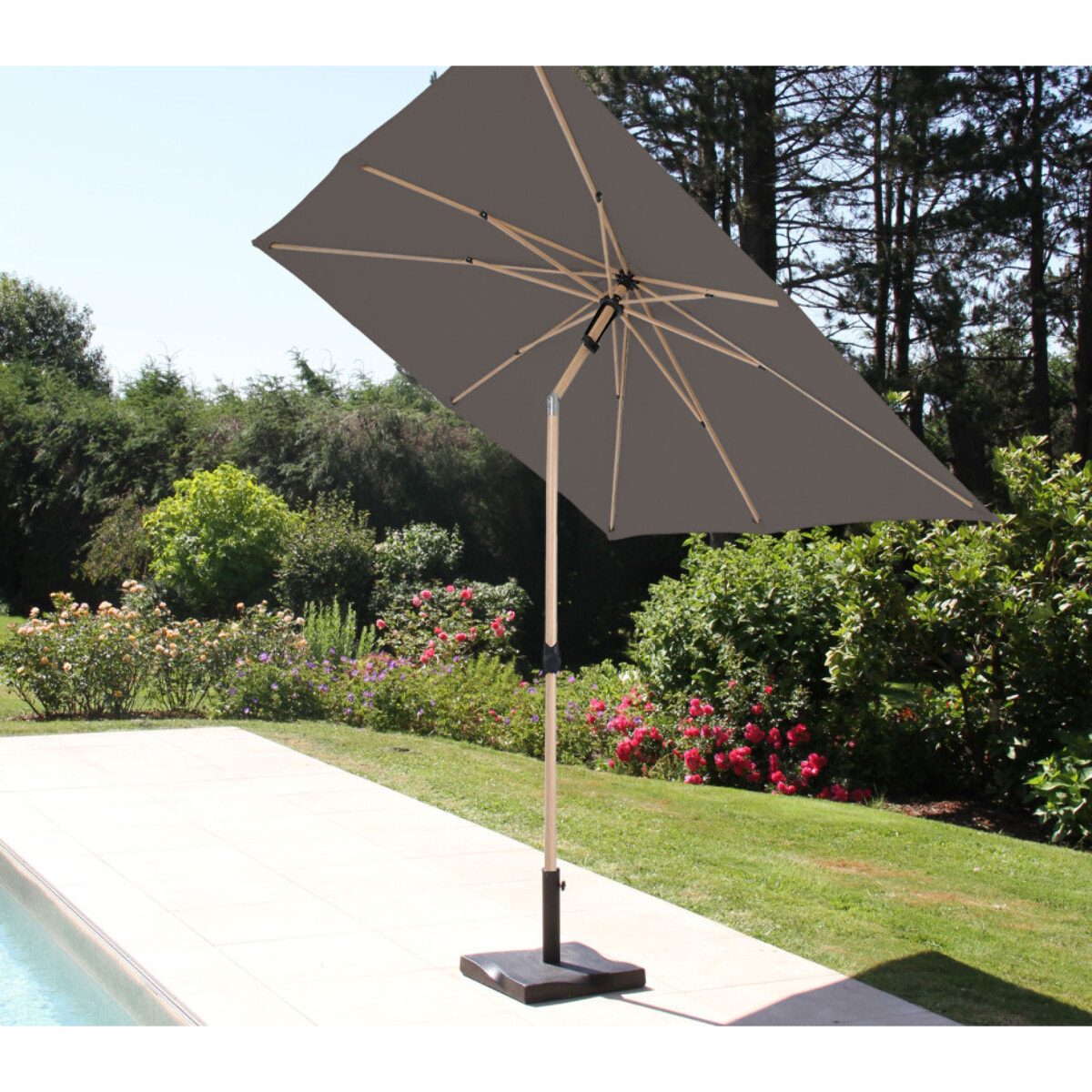 Parasol droit Ø2,4m - effet bois - gris anthracite - RUBIS