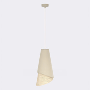 Lampada a sospensione MODA in acciaio e tessuto effetto rattan