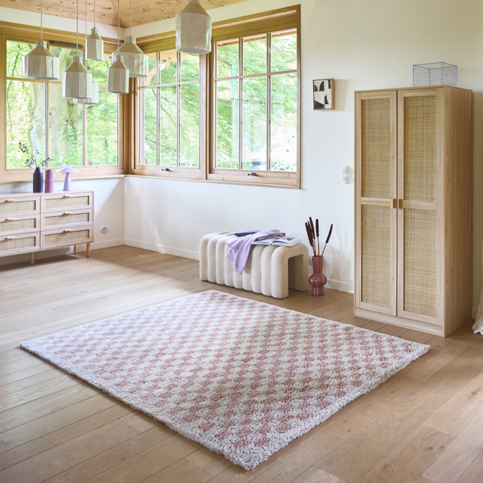 Tapis intérieur shaggy damier vieux rose et crème TAYLOR