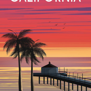 Affiche ville voyage California dream Affiche + cadre en bois - Chêne