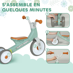 Draisienne 3 roues enfant 12-36 mois pneu EVA silencieux grande selle métal vert d'eau