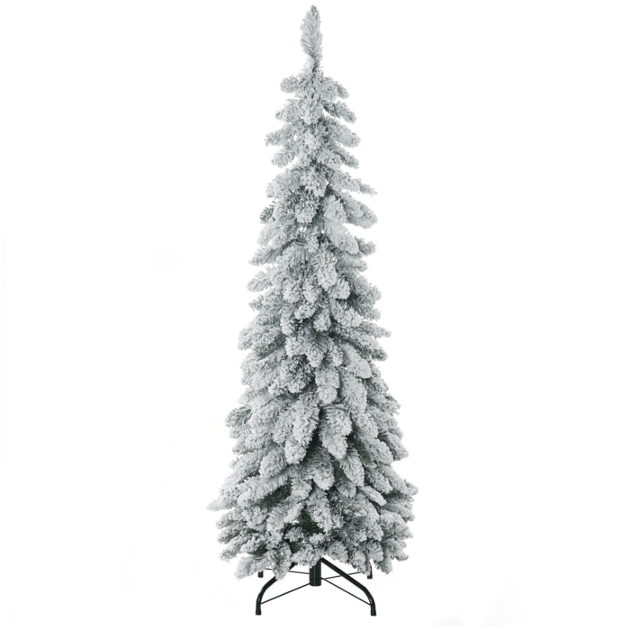 Arbre de Noël artificiel sapin de Noël avec support en acier 253 branches enneigées socle pliable hauteur 135 cm vert