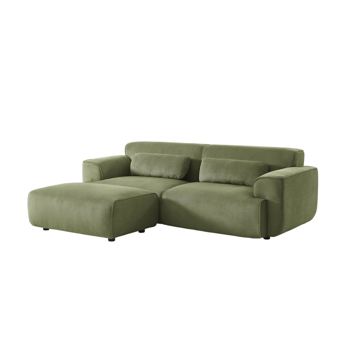 Pouf. module pour canapé. repose-pieds pour canapé 3 places en velours côtelé vert. L 102 x P 70 x H 41cm - Wallas