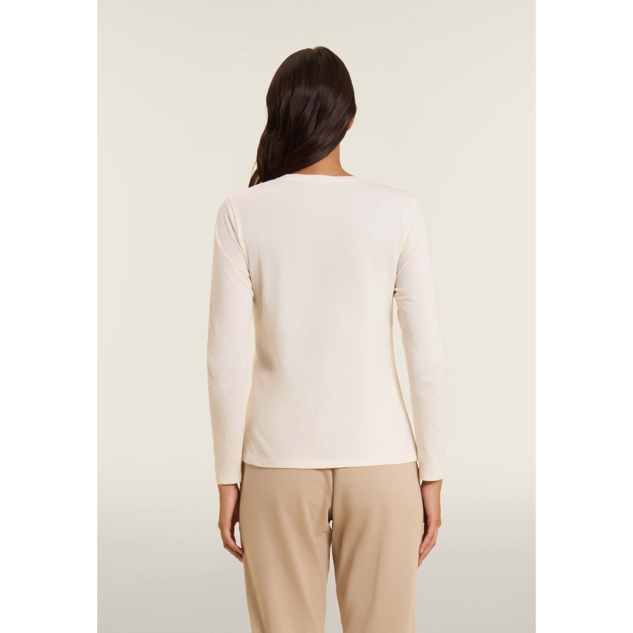 T-shirt donna a manica lunga con banda logata sulle spalle