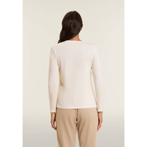 T-shirt donna a manica lunga con banda logata sulle spalle