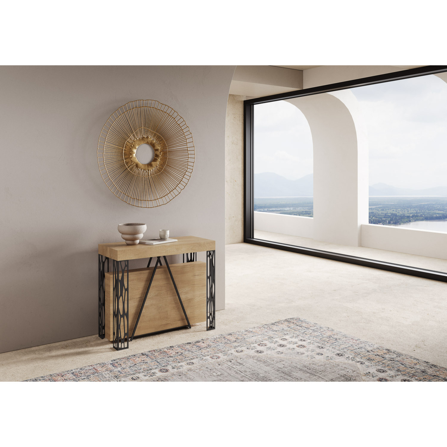 Consolle allungabile 90x40/300 cm Kerpa quercia natura telaio antracite