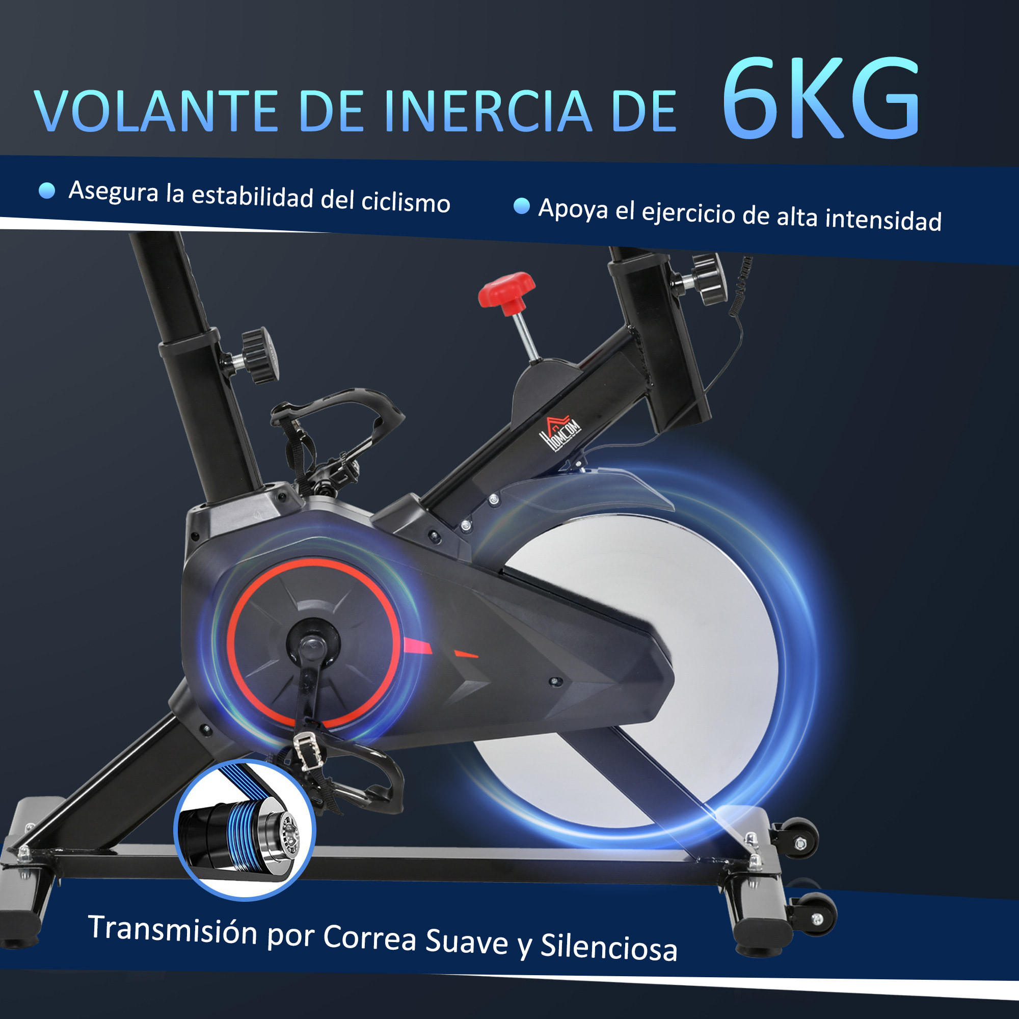Bicicleta Estática Ciclo Indoor con Pantalla LCD Pulsómetro Sillín y Manillar Ajustables en Altura Volante de Inercia de 6 kg y Resistencia Regulable 85x46x114 cm Negro y Rojo