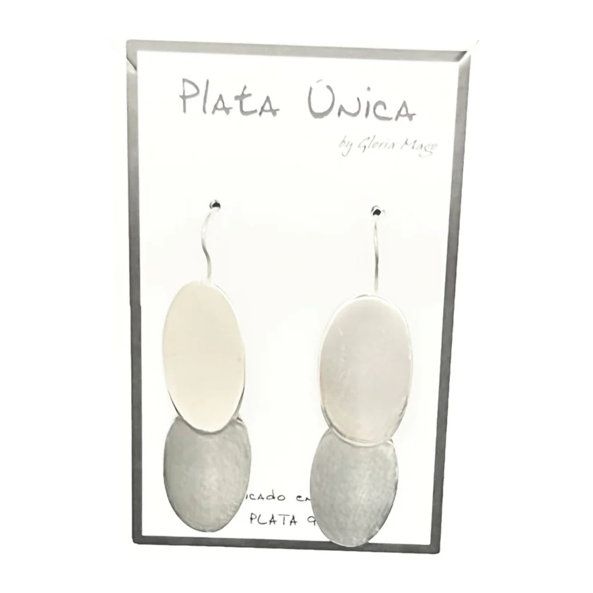 Pendiente Plata Única doble oval plata de ley 925 100%