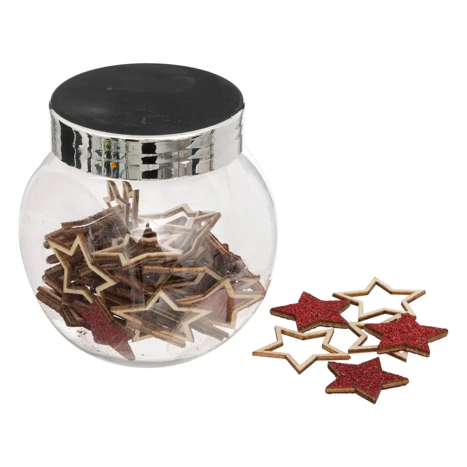 Accessoires bocal forme en bois paillettes rouges