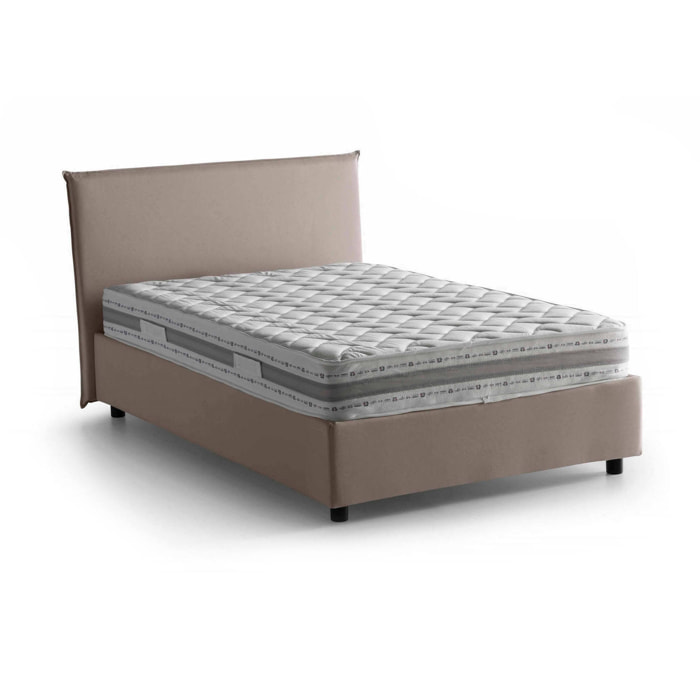 Letto piazza e mezza Chicca, Letto contenitore con rivestimento in tessuto, 100% Made in Italy, Apertura frontale, con materasso Cm 120x200 incluso, Tortora