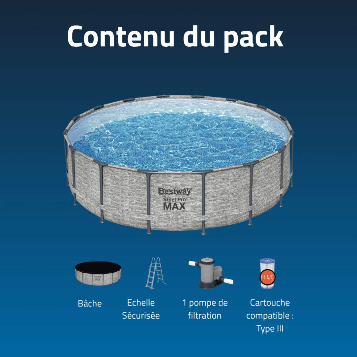 Bestway Piscine hors sol - Ronde - Steel Pro Max - Décor pierres - 488 x 122 cm