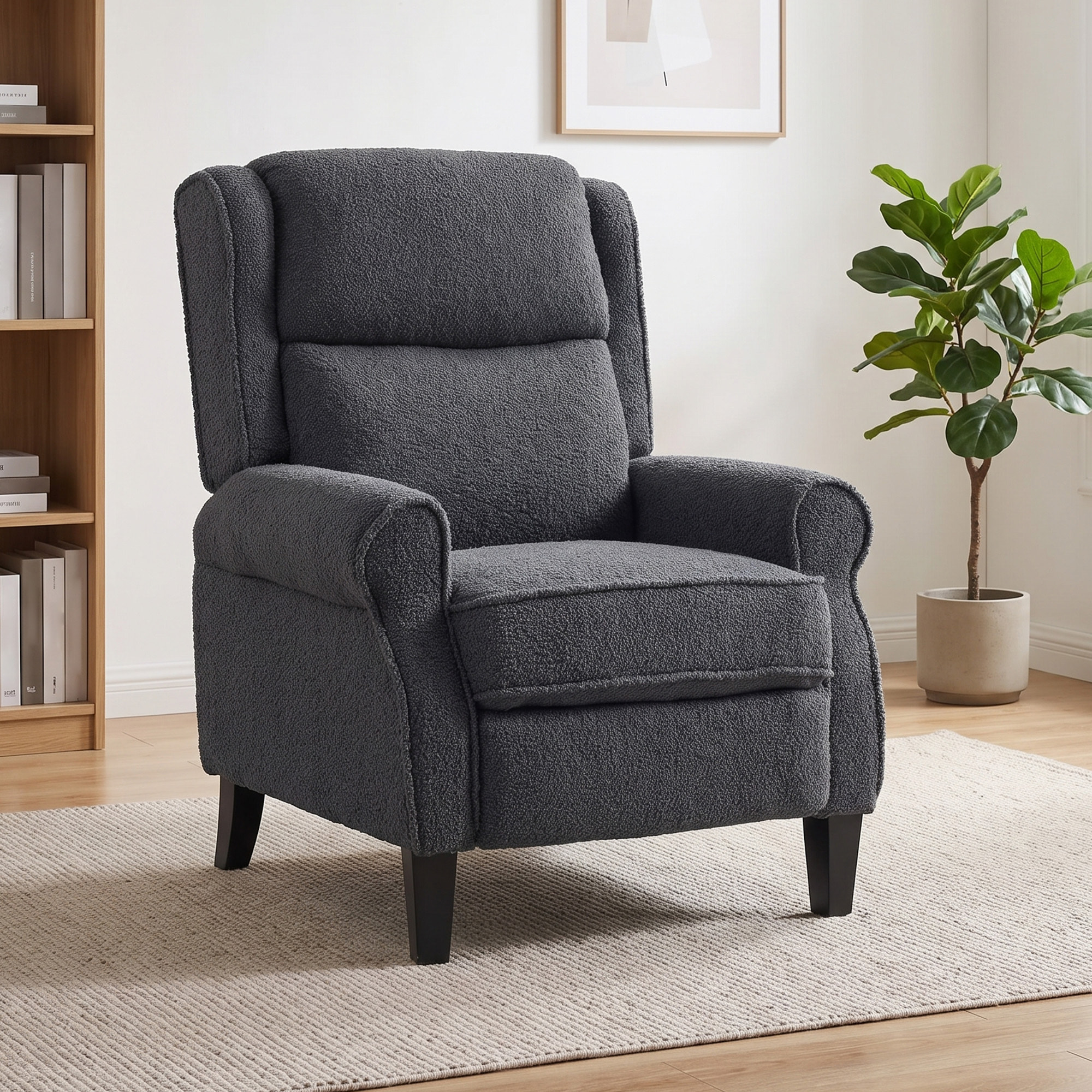 Fauteuil classique chic inclinable bouclette anthracite