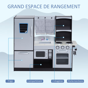 Cuisine pour enfants en bois jeu jouet d'imitation grand réalisme multi-équipement 105L x 32l x 95H cm argent noir