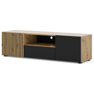 Ozzy - meuble tv - bois et noir - 150 cm - Bois / Noir