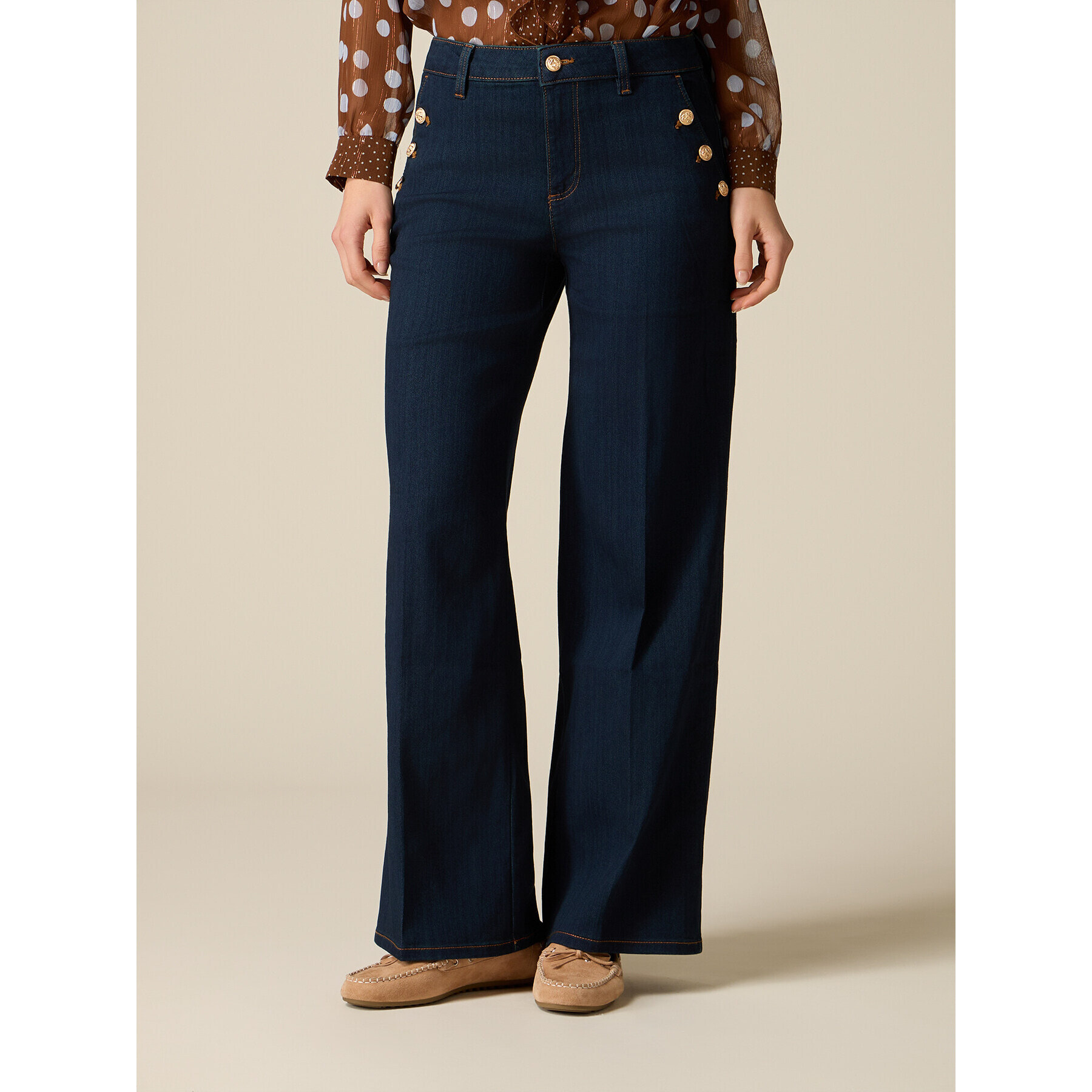 Oltre - Jeans a palazzo con bottoni decorativi - Blu