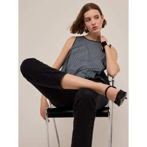 Motivi - Top in popeline a righe e tulle plumetis - Azzurro