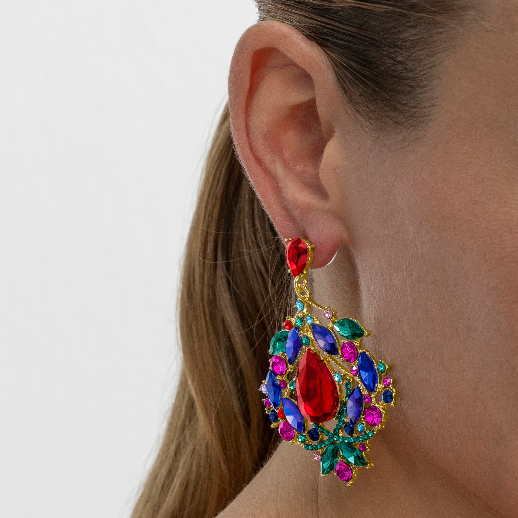 Pendientes con Cristal Multicolor acabado oro 18k