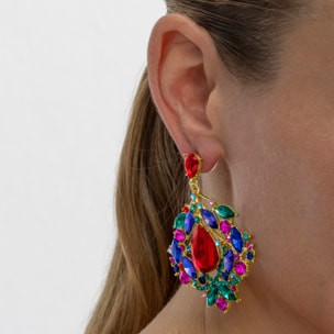 Pendientes con Cristal Multicolor acabado oro 18k