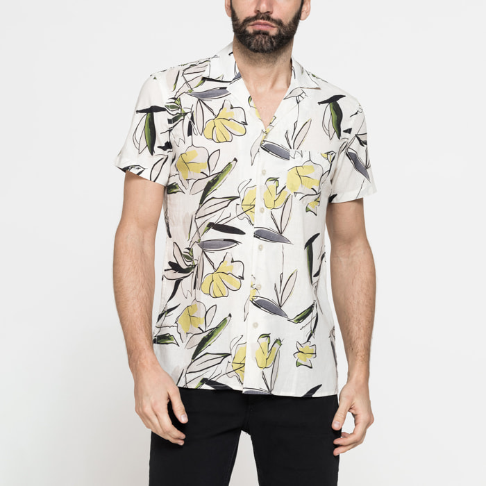 CAMICIA BOWLING IN TESSUTO TINTO FILO DI LINO COTONE