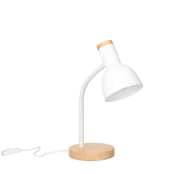 Forlight Mila Lámpara de Escritorio de Estilo Nórdico. Flexo de Escritorio E27 de Acero Blanco y Madera Clara Natural