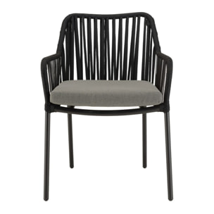 MALO - Lot de 2 fauteuils cordage noir coussin assise gris anthracite