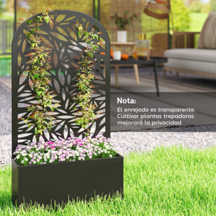 Jardinera Exterior Grande de Metal, Jardinera con Pantalla de Privacidad Curva de Hojas Decorativas, Macetero de Pared o Independiente para Plantas Trepadoras, Patio, 61x23x113 cm, Negro