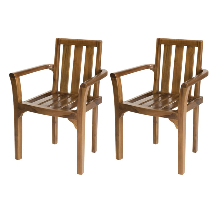 MAEVA - Ensemble de 2 fauteuils empilables en bois teck huilé