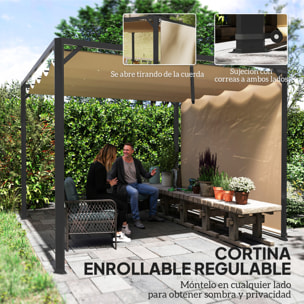 Pérgola de Aluminio con Techo Retráctil Pérgola 3x3 m Cenador con Cortina Enrollable Protección UV30+ Pabellón para Jardín Patio Terraza Exterior Caqui