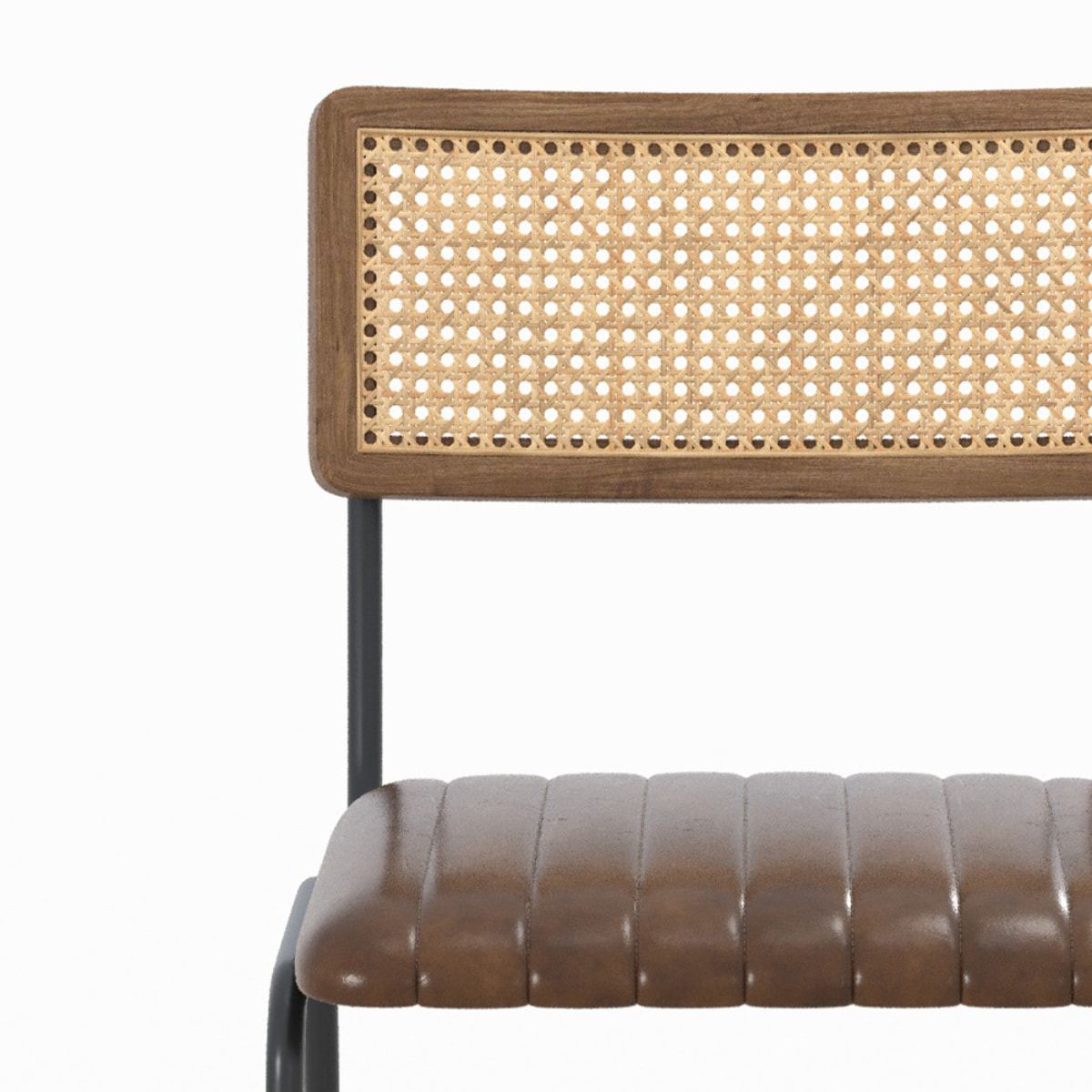 Lot de 2 chaises de bar 76 cm en cannage et cuir marron - Arsène