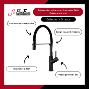 Robinet de cuisine avec douchette PAINI Ortence noir mat