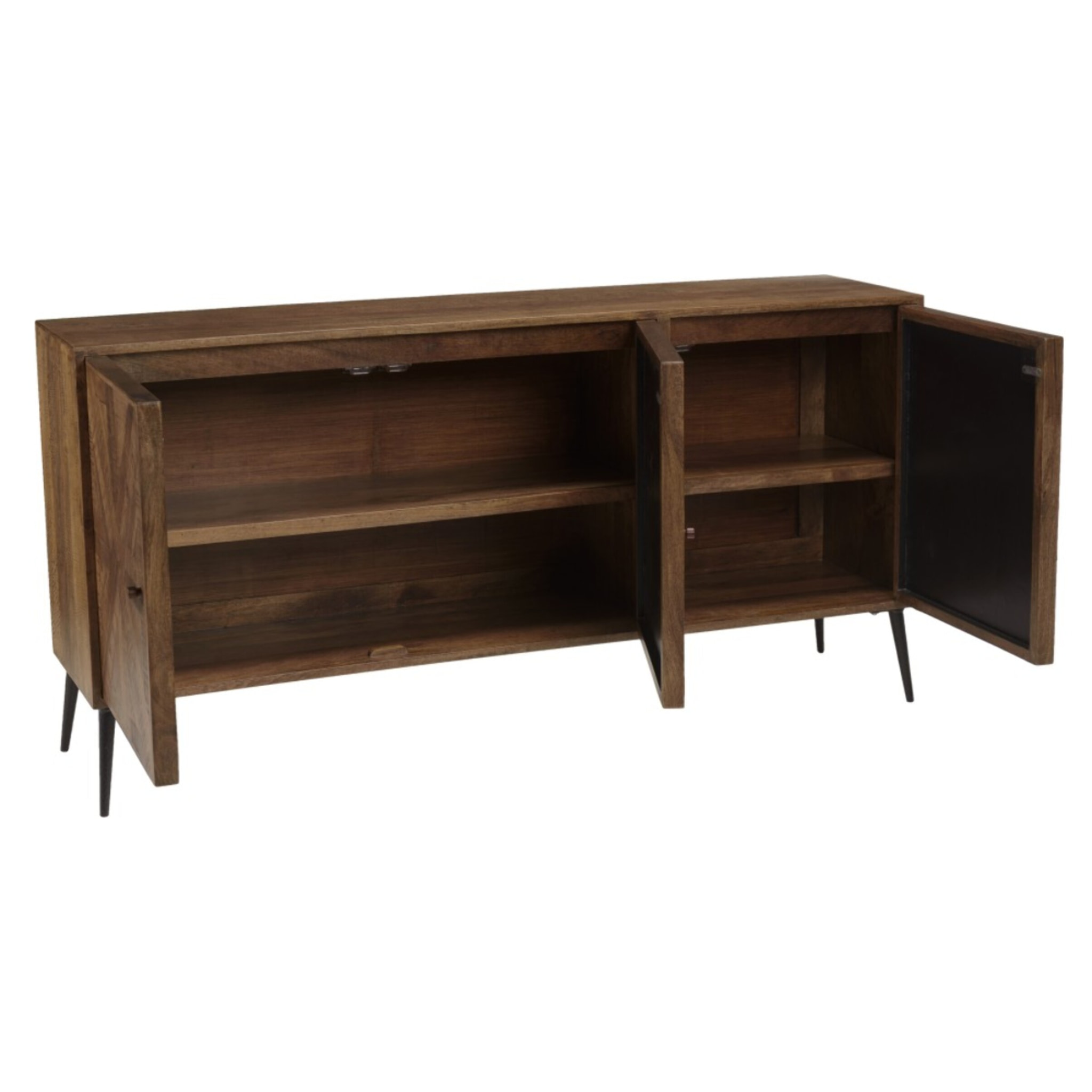 KIARA - Buffet 3 portes bois recyclé formes symétriques pieds métal