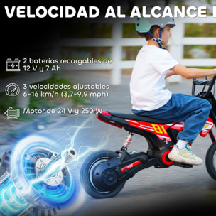 Moto Eléctrica para Niños 24V, Moto Eléctrica Infantil con Motor 250W, Velocidad de 6-16km/h, Ruedas de 12'' y Suspensión Trasera, para Niños de 8-12 Años, Rojo