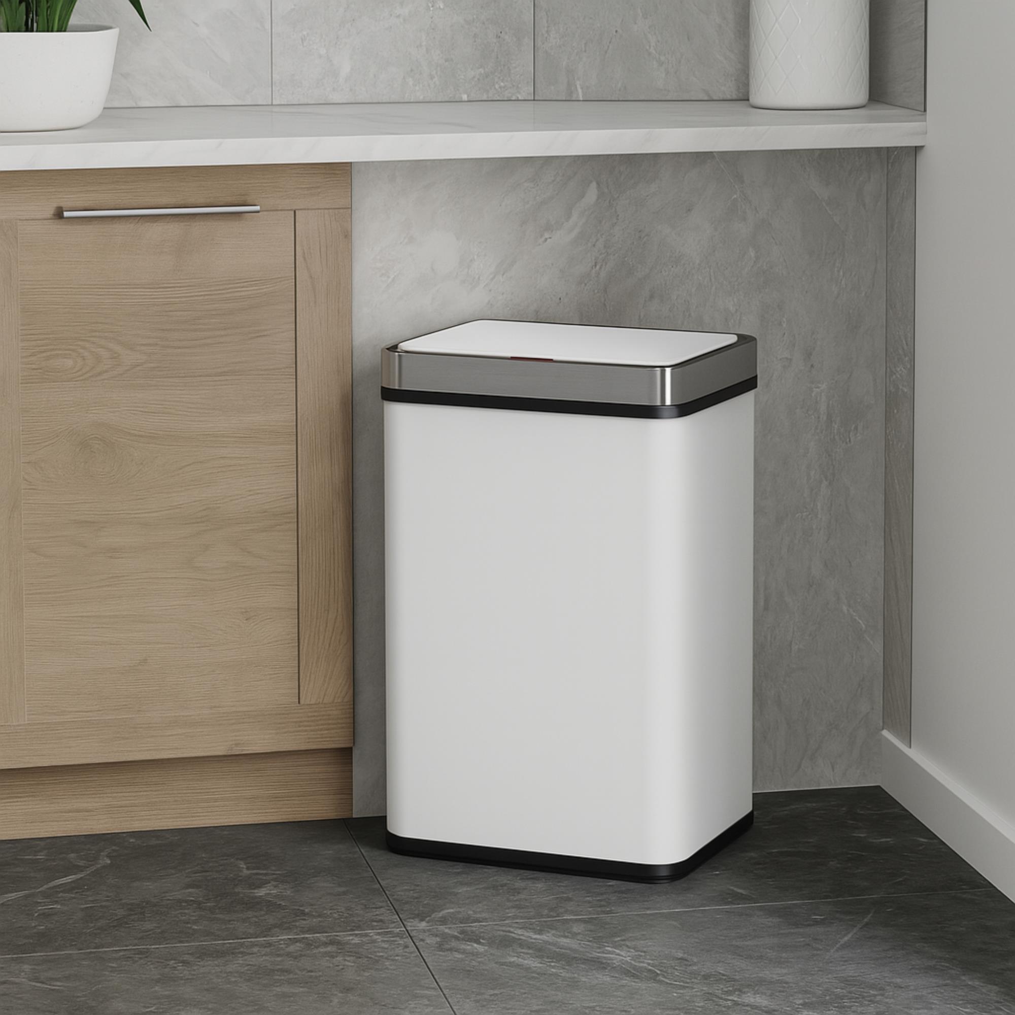 Well home cubo de basura color blanco en acero inoxidable con sensor automático y filtro antiolor.