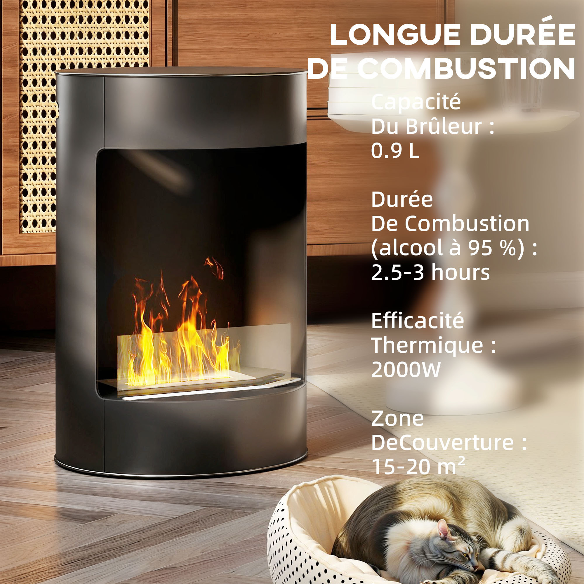 Cheminée éthanol - cheminée bioéthanol design cylindrique - réservoir 0,9L dia. 32 x H.55 cm acier noir