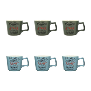 Lot de 6 tasses assorties en grès 27cl COFFEE START