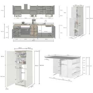 Cucina completa Dancelott, Set da cucina modulabile, Cucina componibile con più elementi, 100% Made in Italy, Antracite e Ardesia