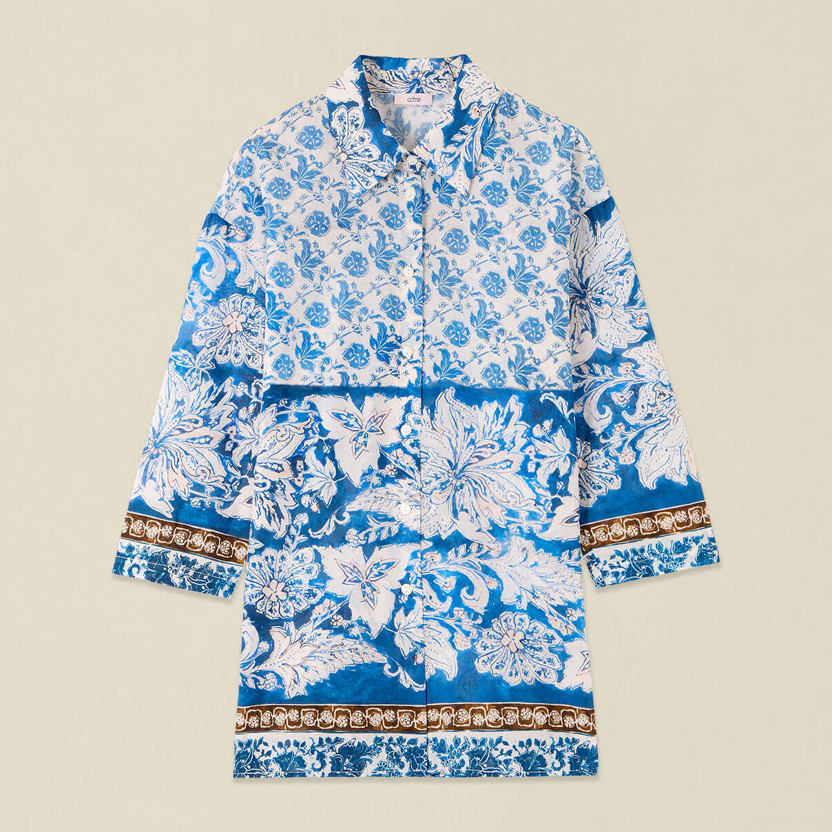 Oltre - Camicia in mussola di cotone fantasia - Blu